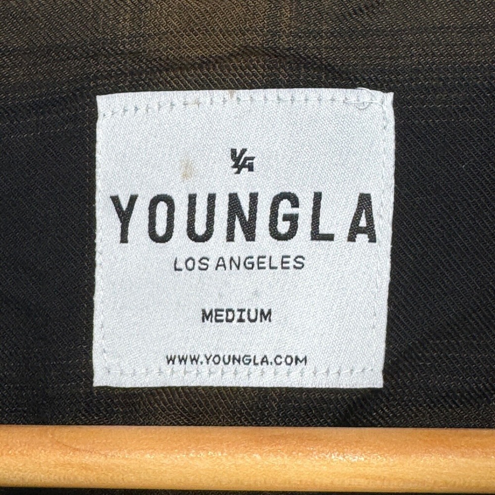 YoungLA Pearl Snap Western Flannel Shirt Men Medium Brown Black Check Rayon - Picture 4 of 9